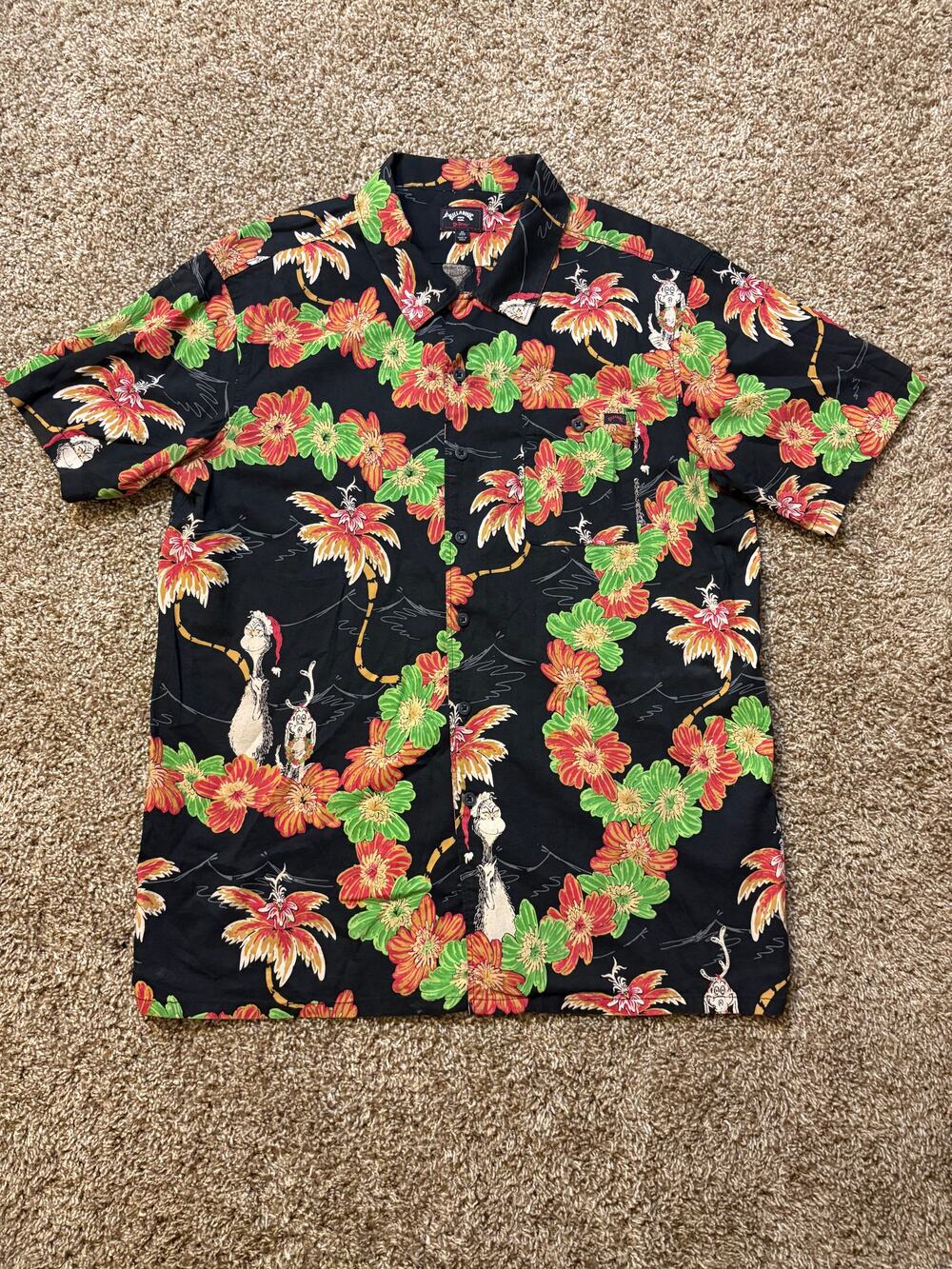 Y2K Billabong x Dr. Seuss Floral Button Down Shirt Mens Size Medium Black